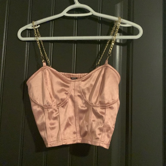 SHEIN pink silk corset top with gold chain straps - Picture 1 of 4